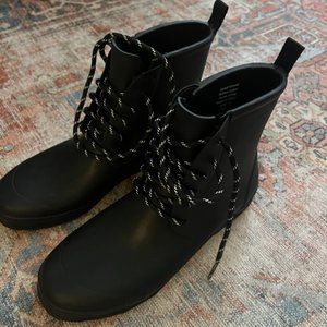 Madewell Black Lace-up Lugsole Rainboot